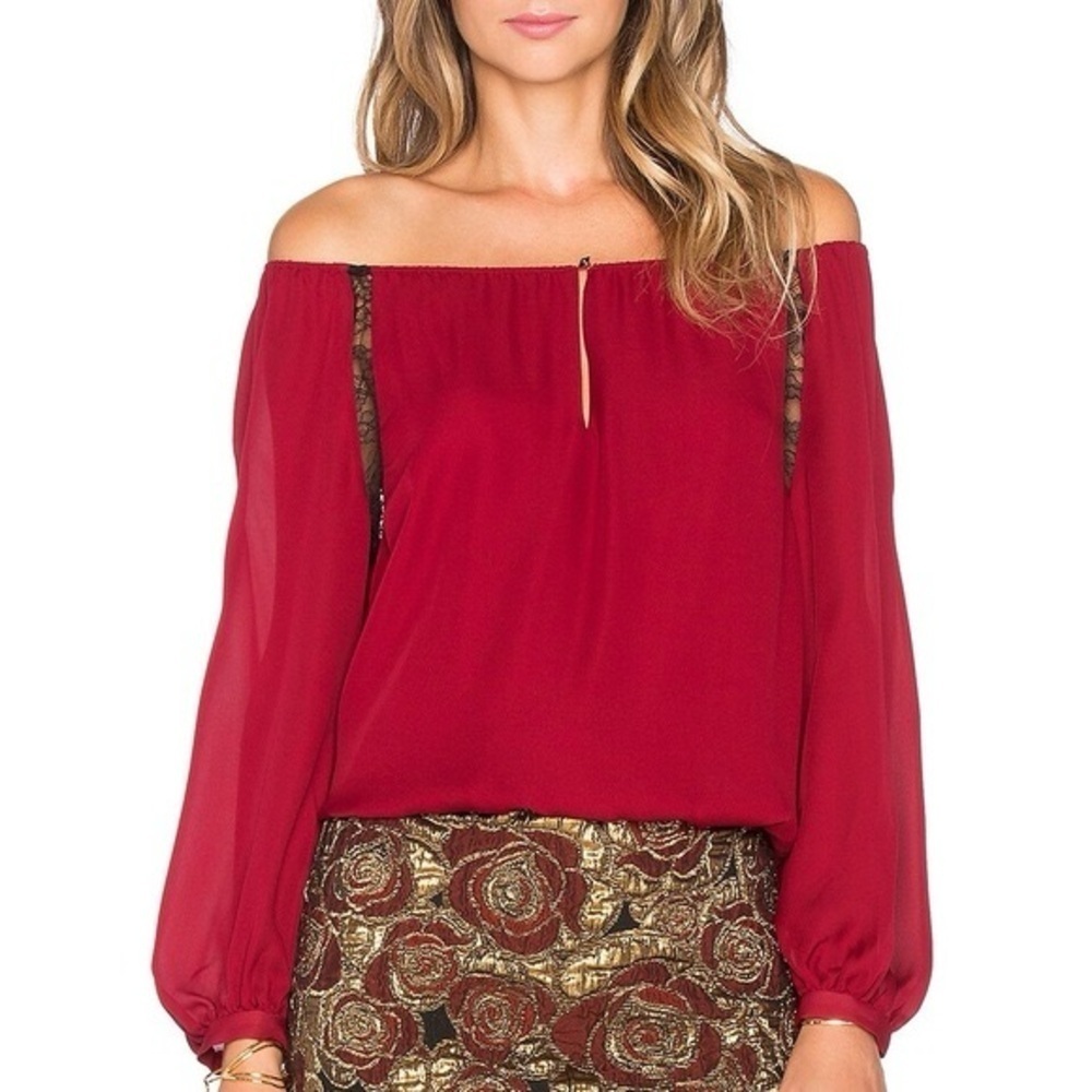 Alice + Olivia Women's Daroda Red Silk with Lace top , sz small